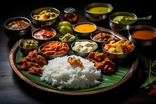 A vibrant spread of Indian spices and ingredients.